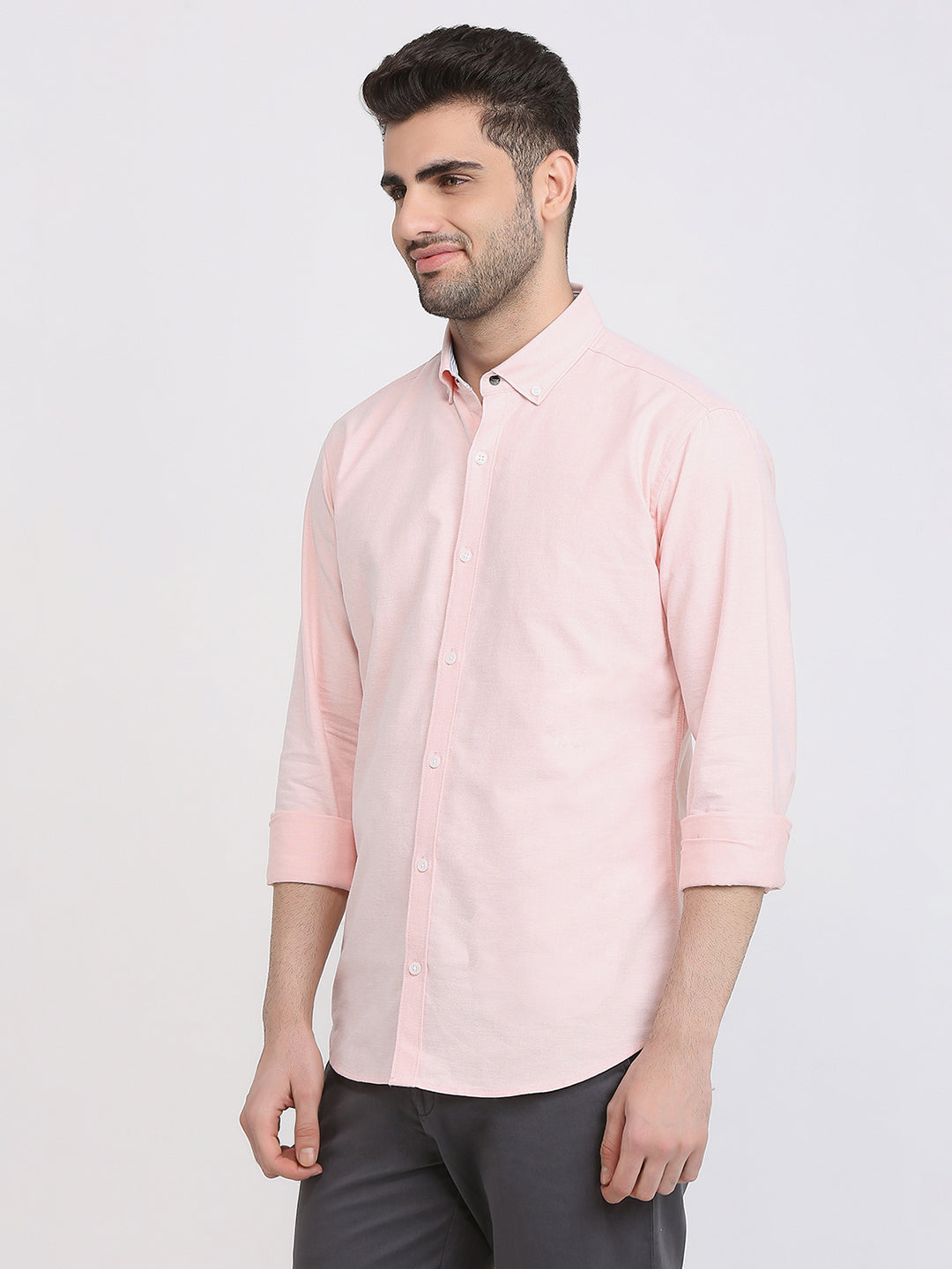 Park Avenue Men Orange Solid Slim Fit Cotton Full Sleeve Casual Shirt