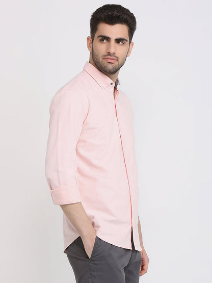 Park Avenue Men Orange Solid Slim Fit Cotton Full Sleeve Casual Shirt