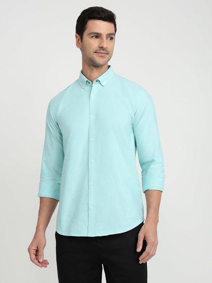 Park Avenue Men Blue Solid Slim Fit Cotton Full Sleeve Casual Shirt