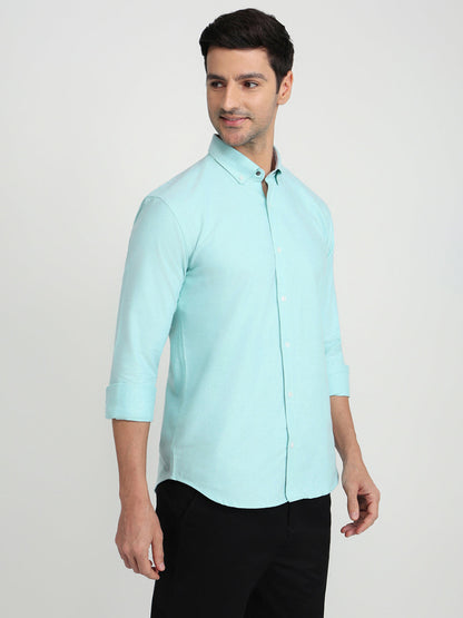 Park Avenue Men Blue Solid Slim Fit Cotton Full Sleeve Casual Shirt