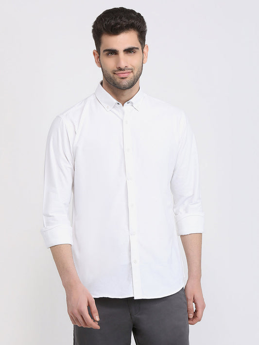 Park Avenue Men White Solid Slim Fit Cotton Full Sleeve Casual Shirt