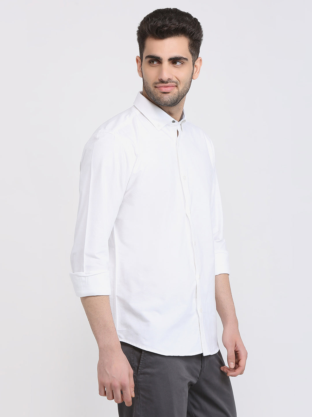 Park Avenue Men White Solid Slim Fit Cotton Full Sleeve Casual Shirt