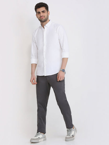 Park Avenue Men White Solid Slim Fit Cotton Full Sleeve Casual Shirt