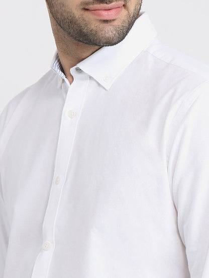 Park Avenue Men White Solid Slim Fit Cotton Full Sleeve Casual Shirt