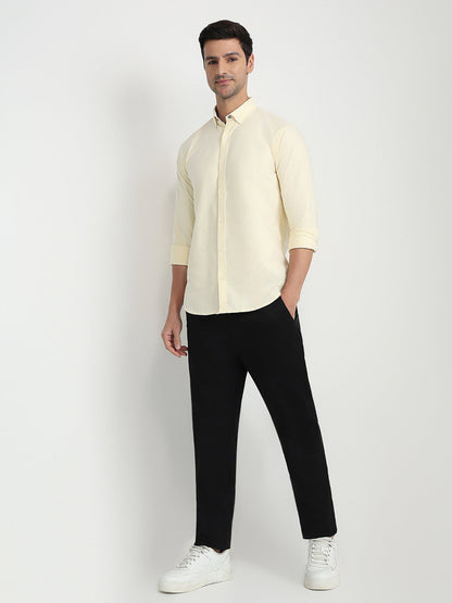 Park Avenue Men Yellow Solid Slim Fit Cotton Full Sleeve Casual Shirt