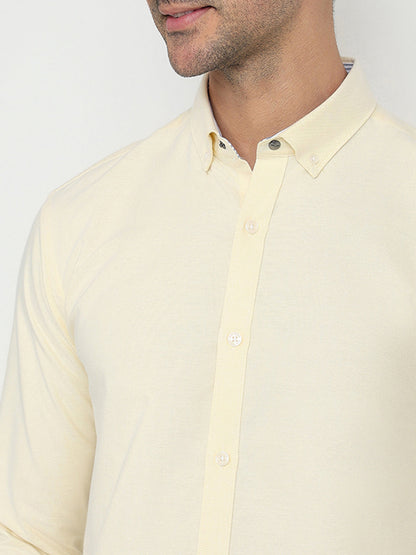 Park Avenue Men Yellow Solid Slim Fit Cotton Full Sleeve Casual Shirt