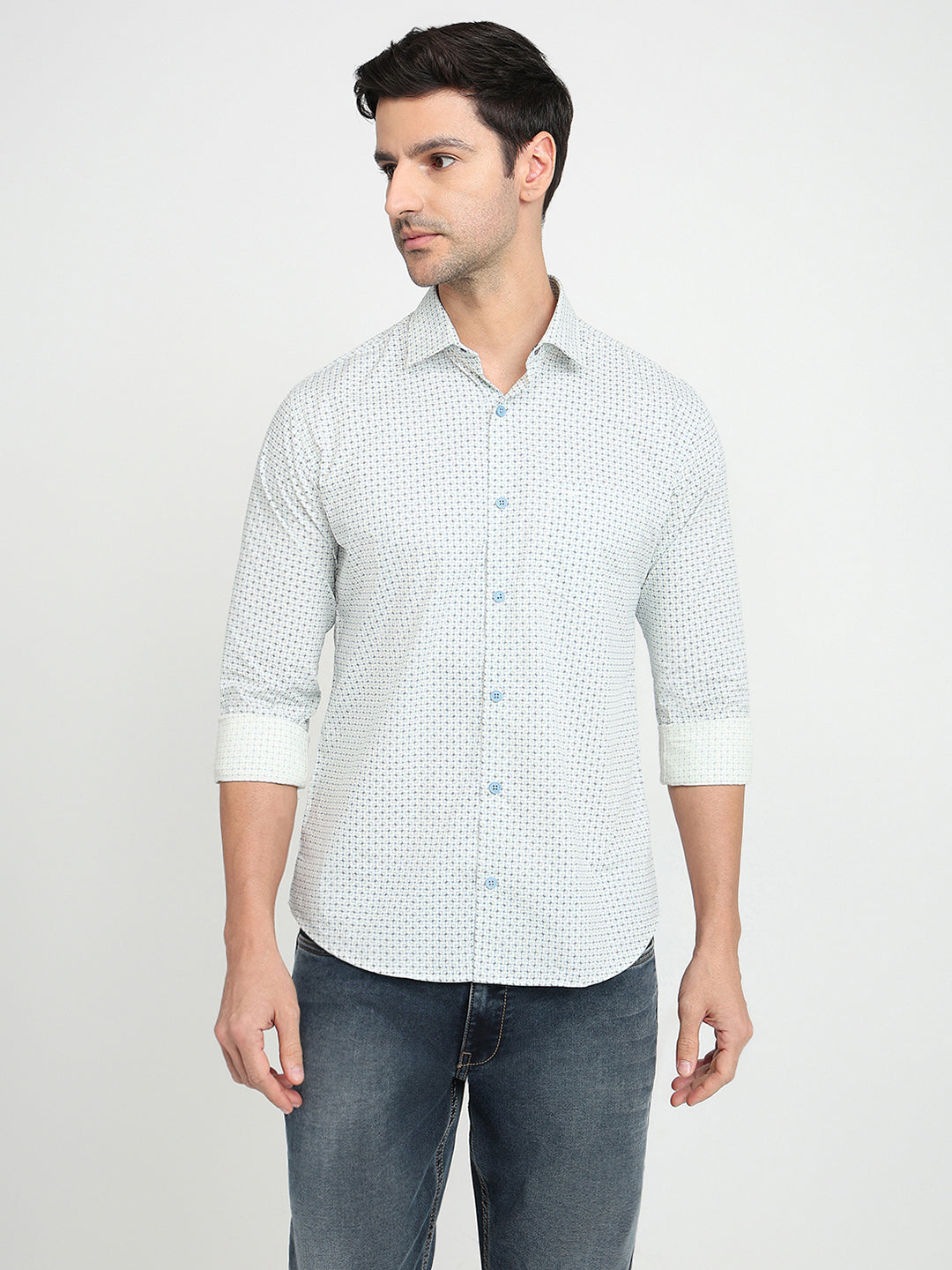 Park Avenue Men Yellow Printed Slim Fit Cotton Full Sleeve Casual Shirt