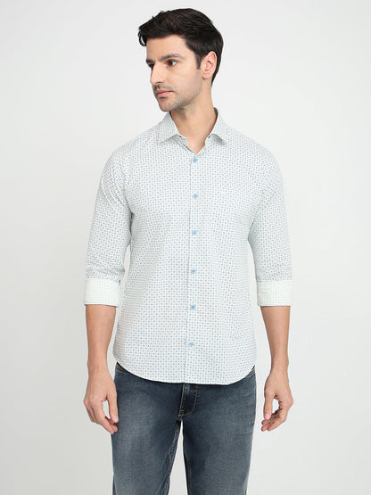 Park Avenue Men Yellow Printed Slim Fit Cotton Full Sleeve Casual Shirt