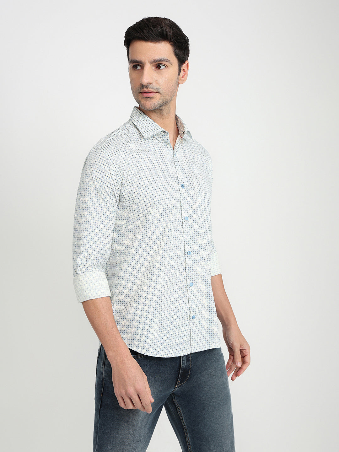 Park Avenue Men Yellow Printed Slim Fit Cotton Full Sleeve Casual Shirt