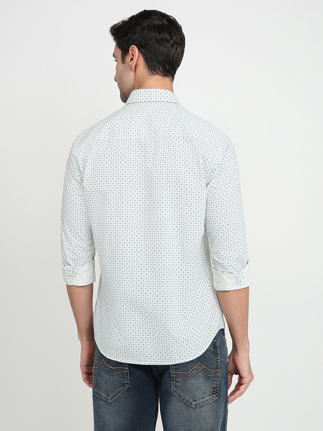 Park Avenue Men Yellow Printed Slim Fit Cotton Full Sleeve Casual Shirt