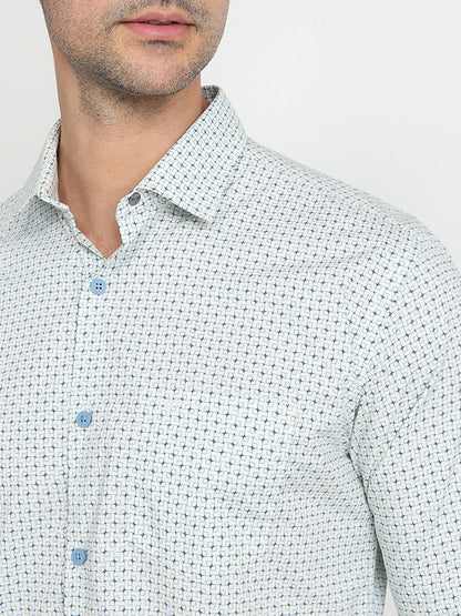 Park Avenue Men Yellow Printed Slim Fit Cotton Full Sleeve Casual Shirt