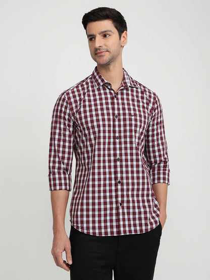 Park Avenue Men Maroon Checks Slim Fit Cotton Full Sleeve Casual Shirt