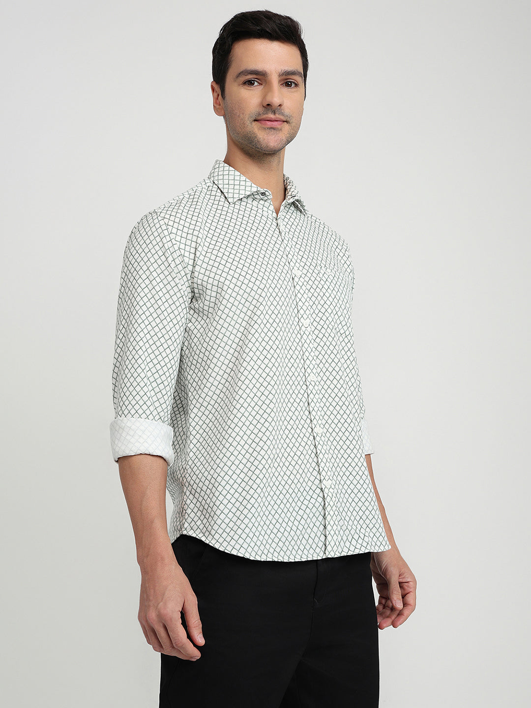 Park Avenue Men Green Printed Slim Fit Cotton Full Sleeve Casual Shirt