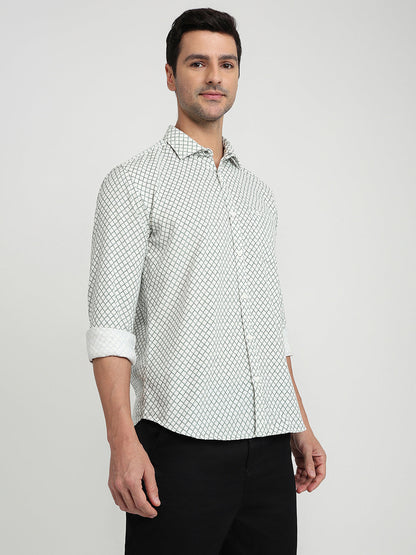 Park Avenue Men Green Printed Slim Fit Cotton Full Sleeve Casual Shirt