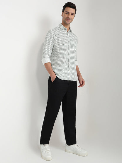 Park Avenue Men Green Printed Slim Fit Cotton Full Sleeve Casual Shirt