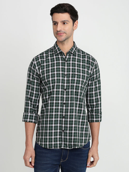 Park Avenue Men Green Checks Slim Fit Cotton Full Sleeve Casual Shirt