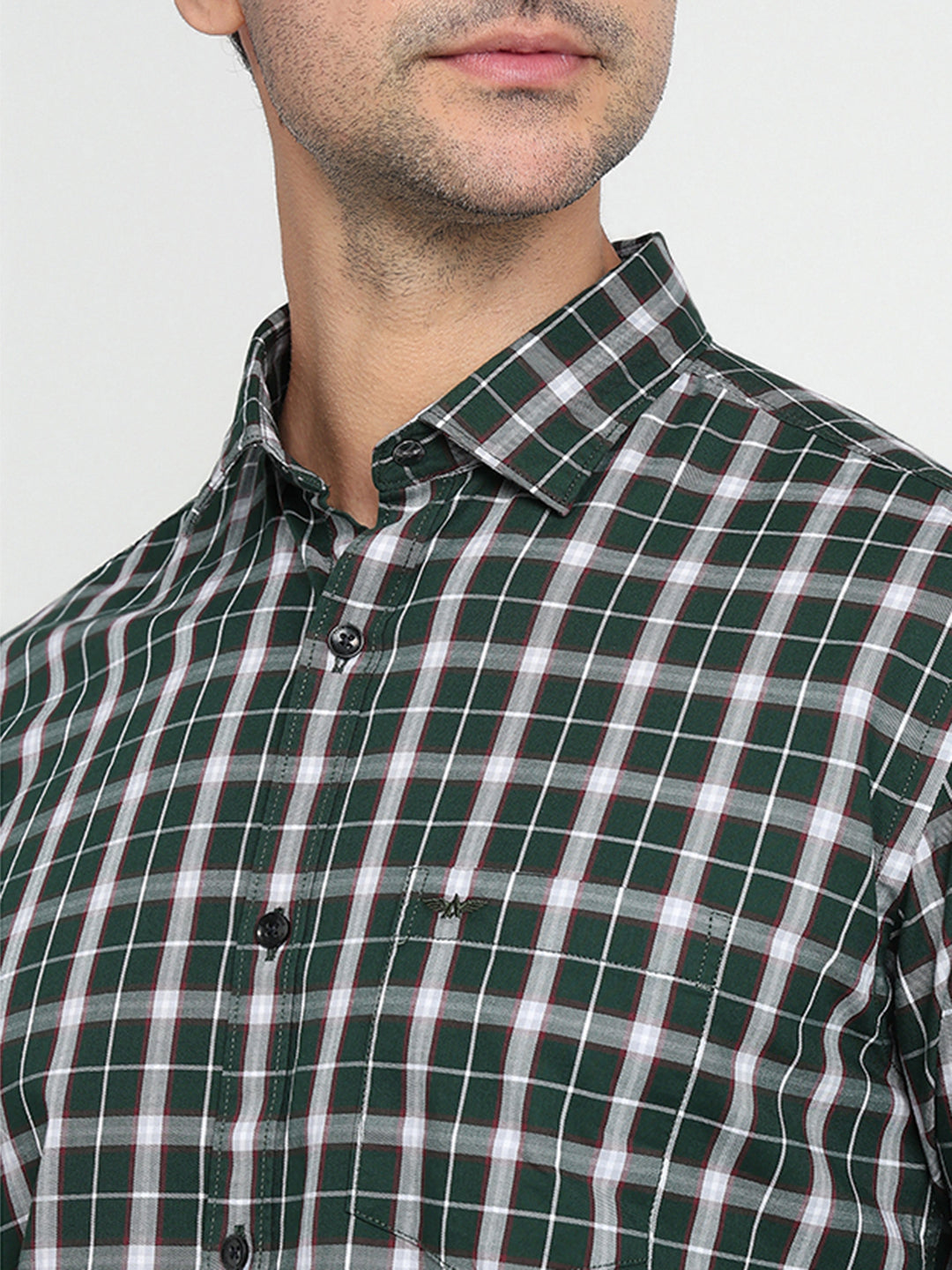 Park Avenue Men Green Checks Slim Fit Cotton Full Sleeve Casual Shirt