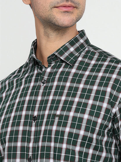 Park Avenue Men Green Checks Slim Fit Cotton Full Sleeve Casual Shirt