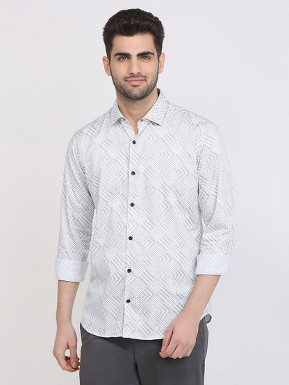 Park Avenue Men White Printed Slim Fit Cotton Full Sleeve Casual Shirt