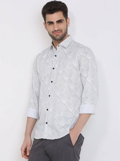 Park Avenue Men White Printed Slim Fit Cotton Full Sleeve Casual Shirt