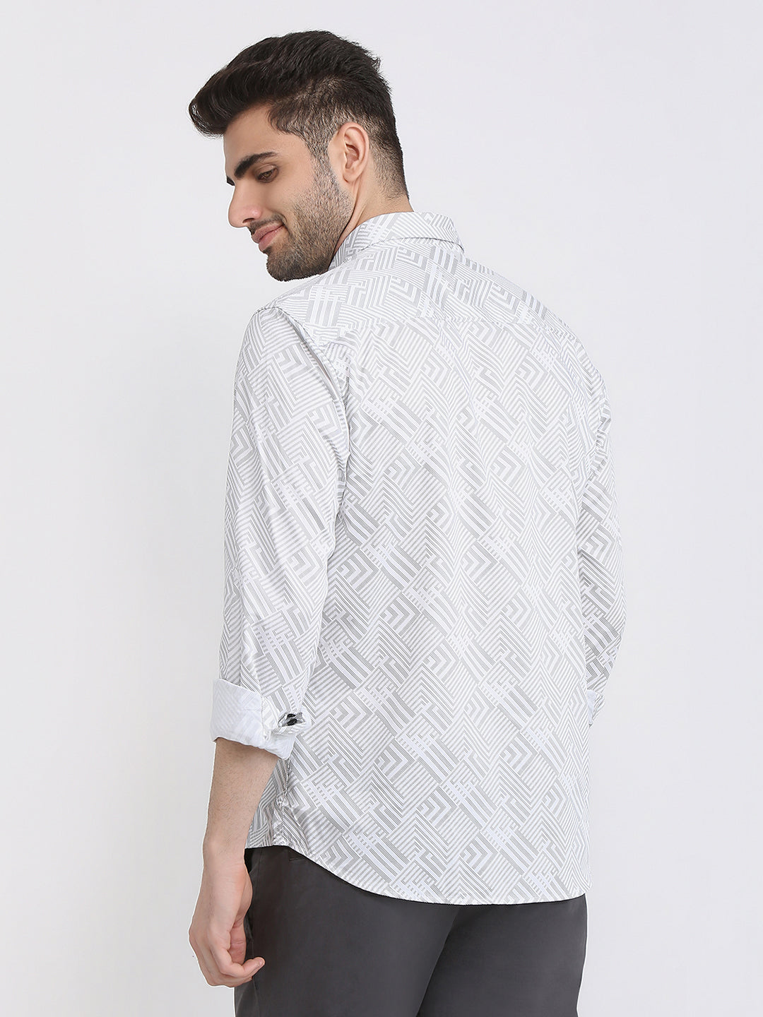 Park Avenue Men White Printed Slim Fit Cotton Full Sleeve Casual Shirt