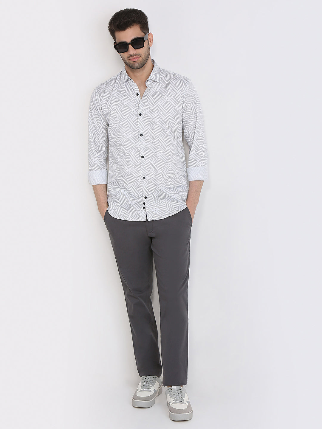 Park Avenue Men White Printed Slim Fit Cotton Full Sleeve Casual Shirt