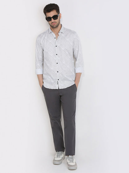 Park Avenue Men White Printed Slim Fit Cotton Full Sleeve Casual Shirt