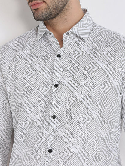 Park Avenue Men White Printed Slim Fit Cotton Full Sleeve Casual Shirt