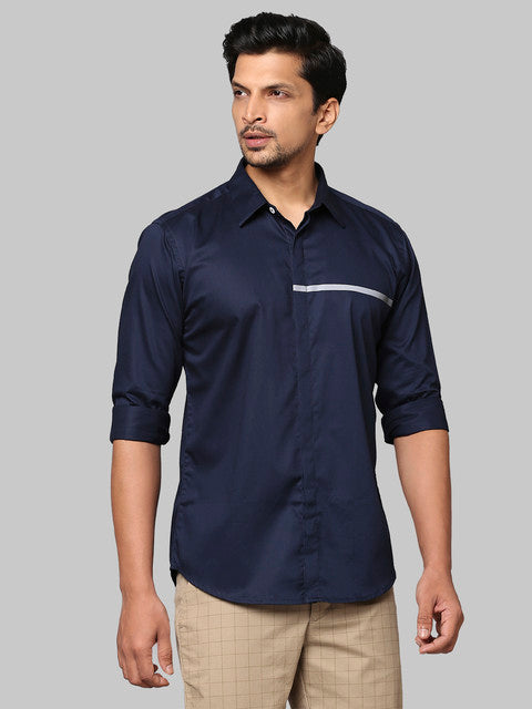 Park Avenue Men Blue Solid Slim Fit Cotton Shirt