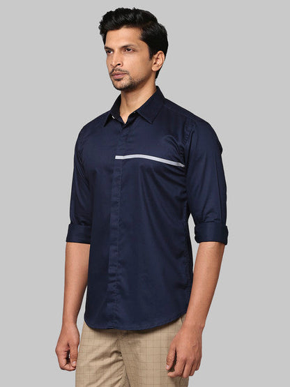 Park Avenue Men Blue Solid Slim Fit Cotton Shirt