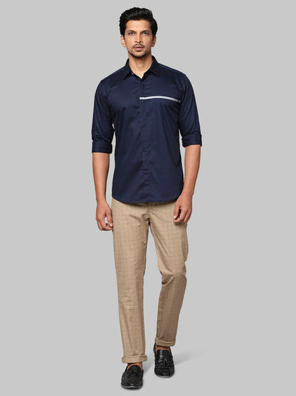 Park Avenue Men Blue Solid Slim Fit Cotton Shirt