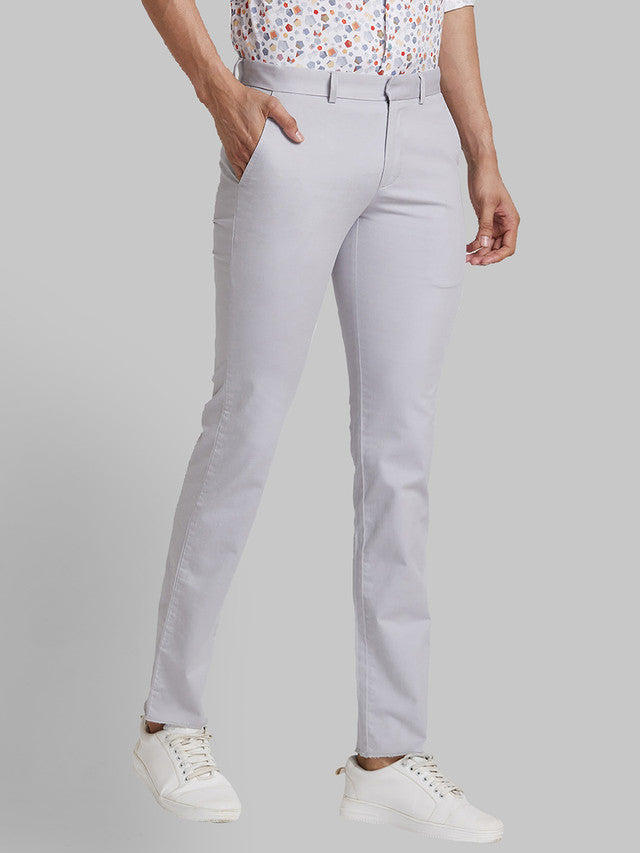 Park Avenue Grey Solid Neo Fit Cotton Blend Trouser