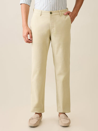 Park Avenue Men Green Structure Slim Fit Cotton Trouser