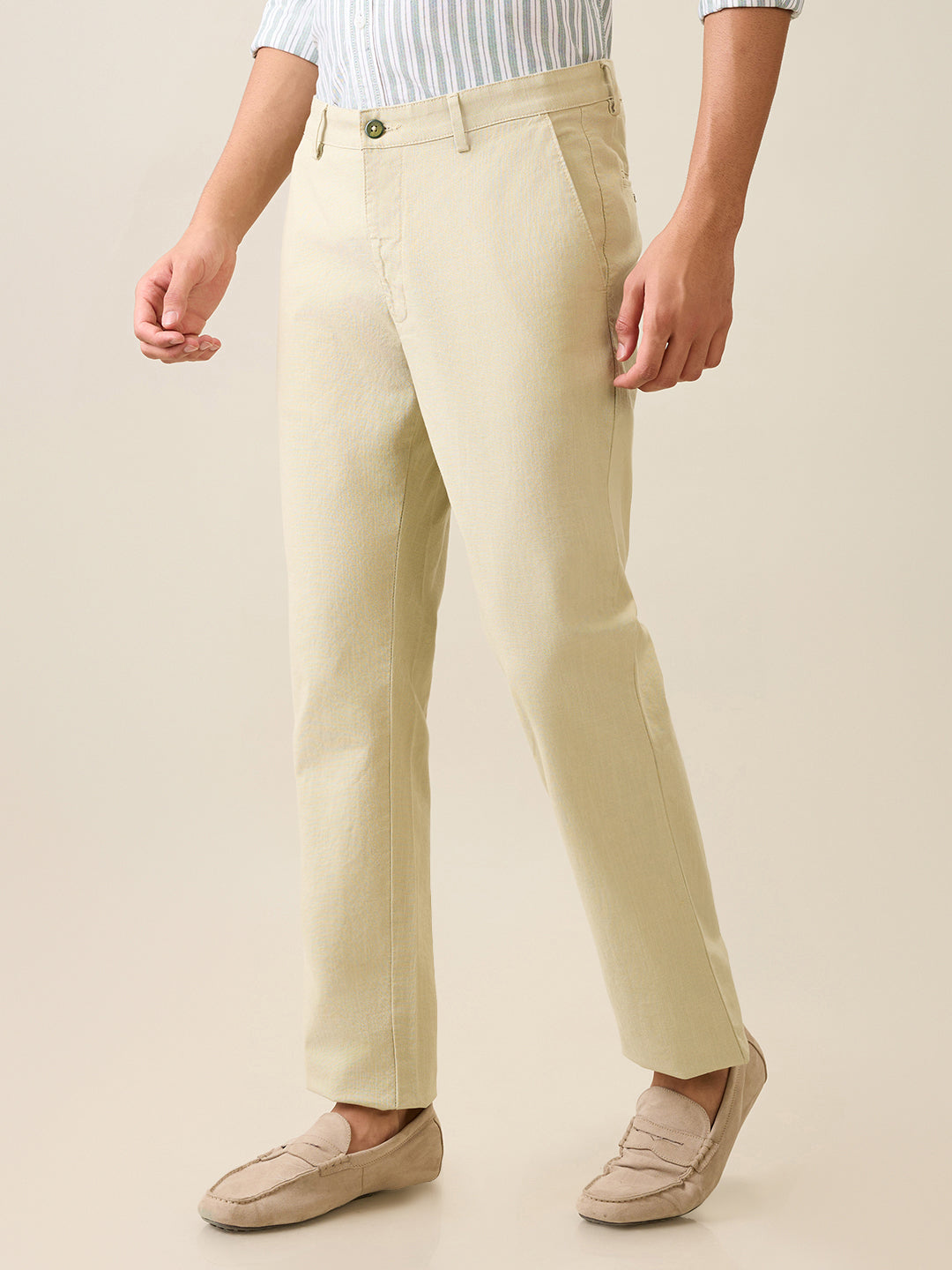 Park Avenue Men Green Structure Slim Fit Cotton Trouser