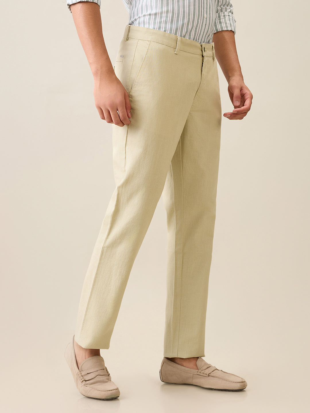 Park Avenue Men Green Structure Slim Fit Cotton Trouser