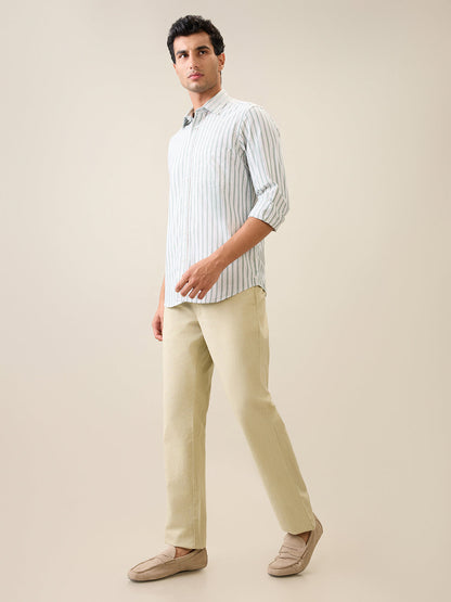 Park Avenue Men Green Structure Slim Fit Cotton Trouser