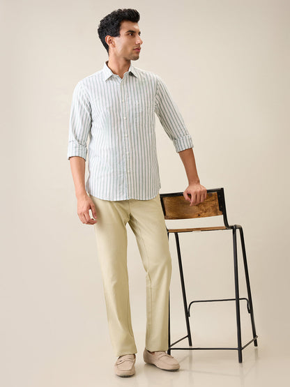 Park Avenue Men Green Structure Slim Fit Cotton Trouser