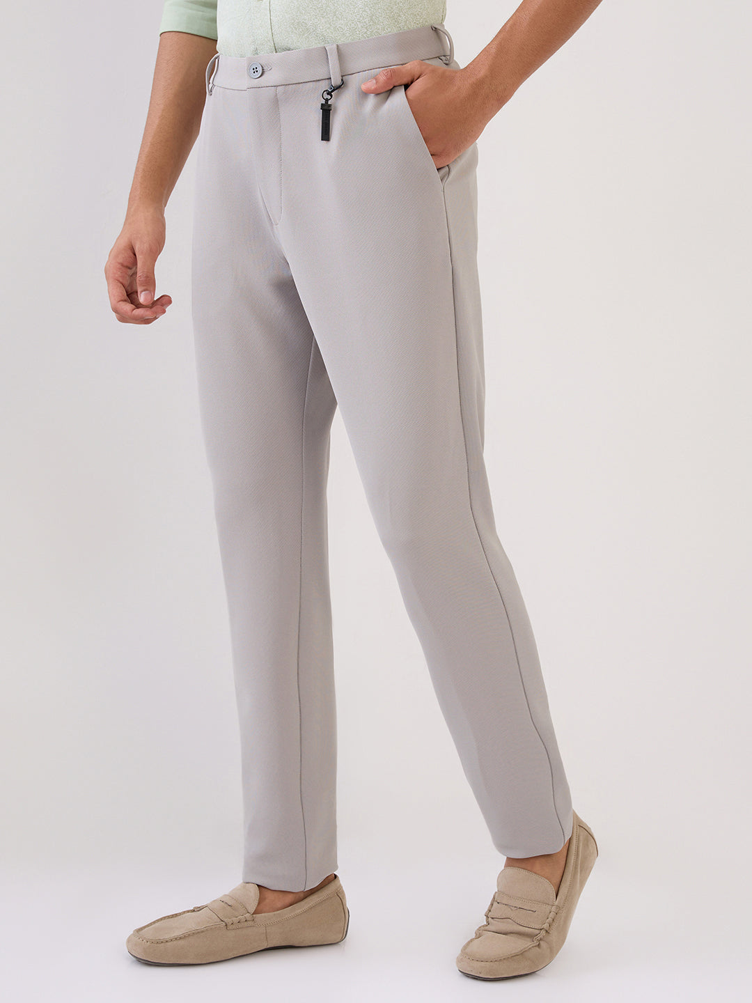 Park Avenue Men Grey Structure Commutech Fit Cotton Blend Trouser