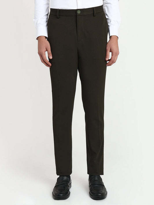 Park Avenue Men Green Structure Commutech Fit Cotton Blend Trouser