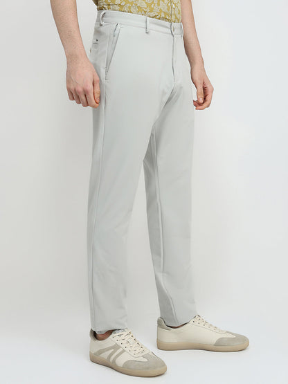 Park Avenue Men Grey Solid Commutech Fit Nylon Blend Trouser