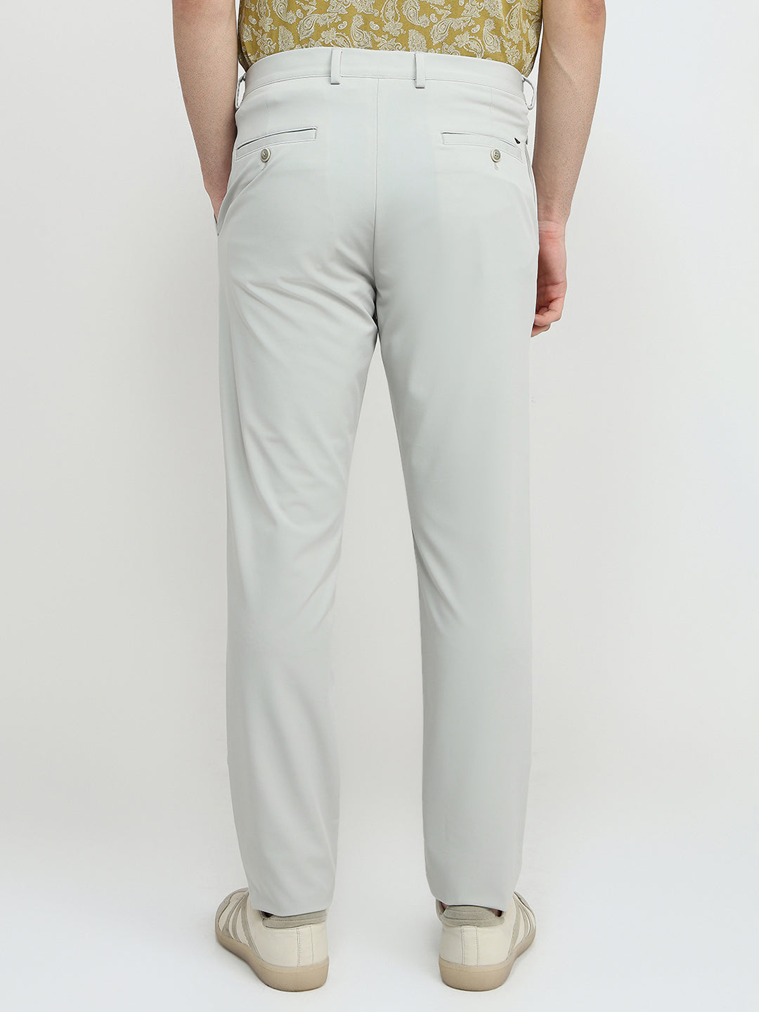 Park Avenue Men Grey Solid Commutech Fit Nylon Blend Trouser