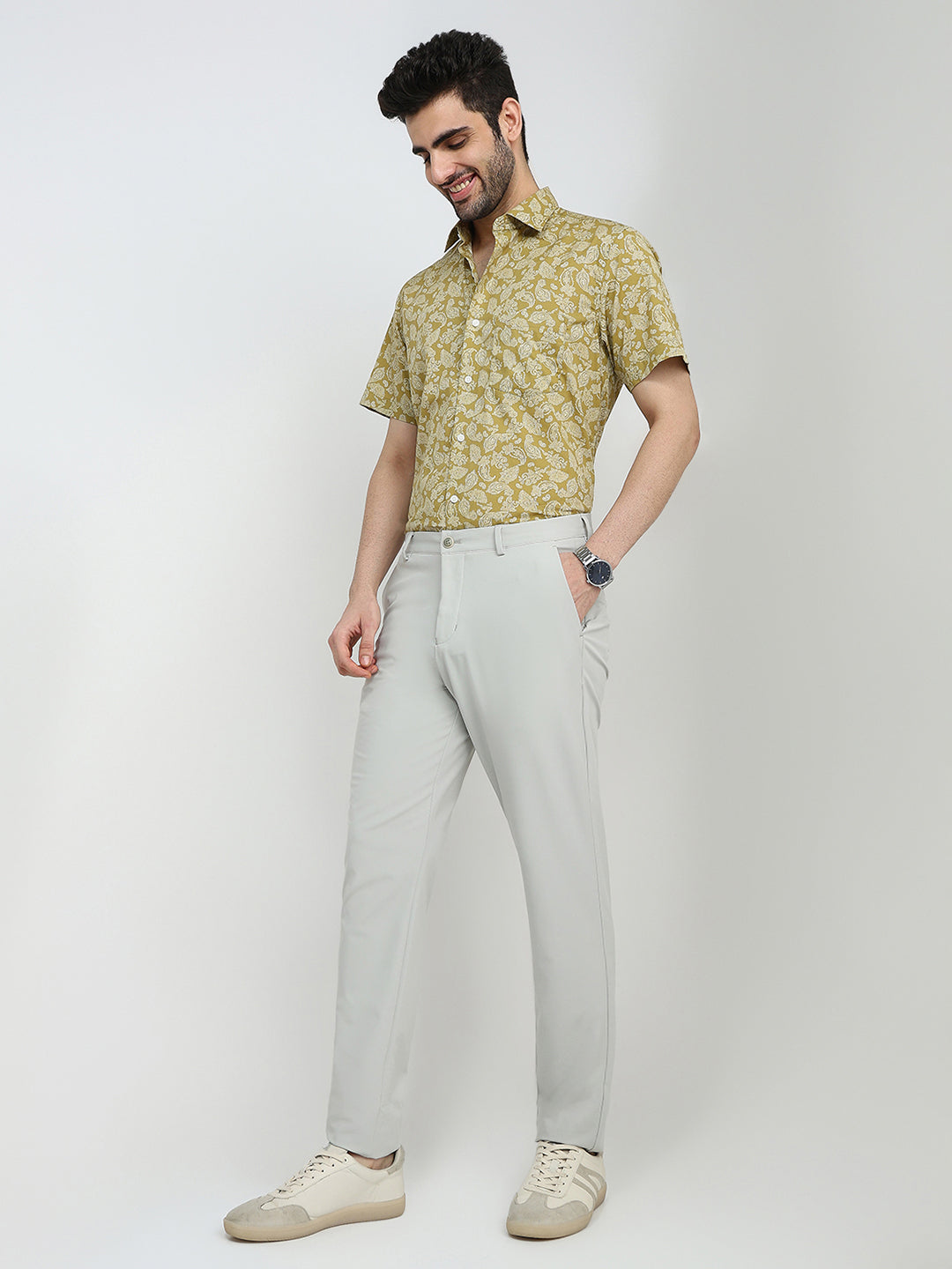 Park Avenue Men Grey Solid Commutech Fit Nylon Blend Trouser