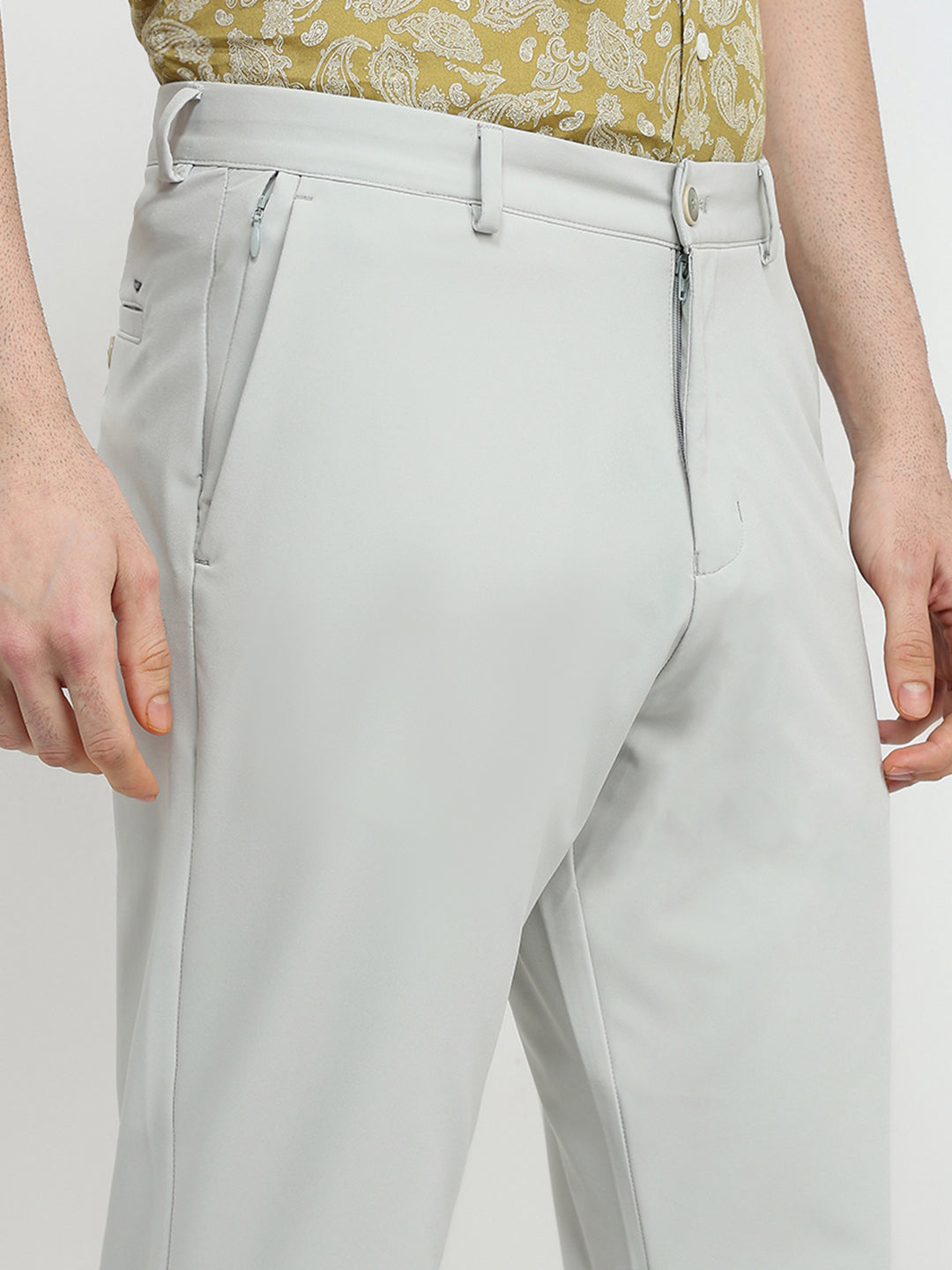 Park Avenue Men Grey Solid Commutech Fit Nylon Blend Trouser