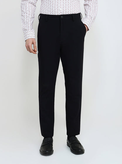 Park Avenue Men Black Solid Commutech Fit Nylon Blend Trouser