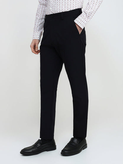 Park Avenue Men Black Solid Commutech Fit Nylon Blend Trouser