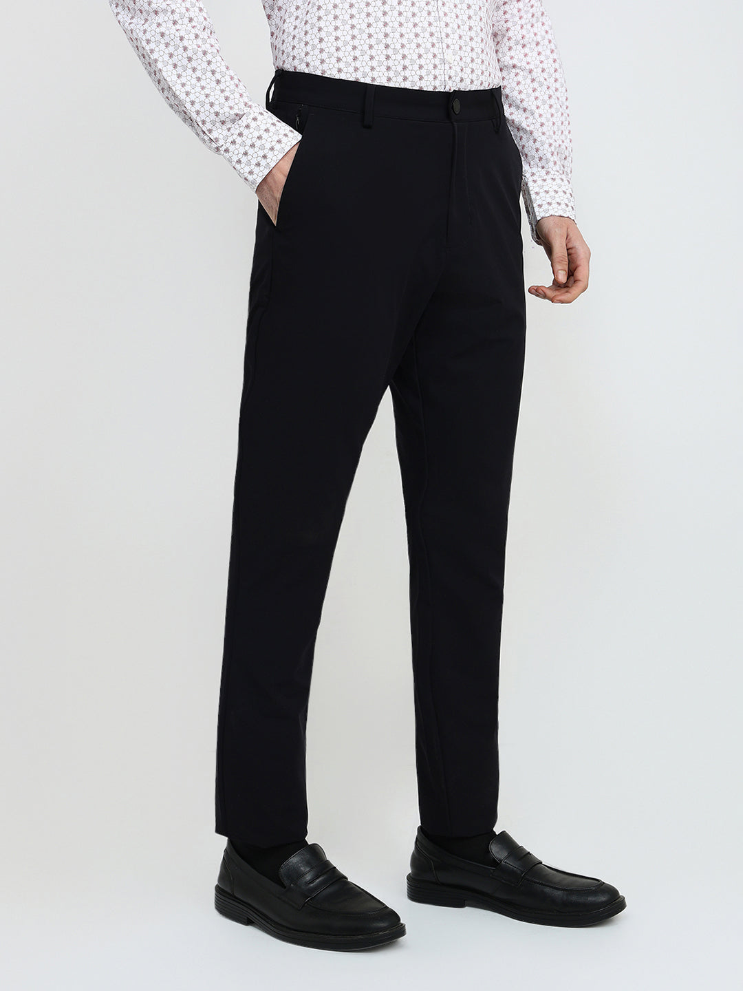 Park Avenue Men Black Solid Commutech Fit Nylon Blend Trouser