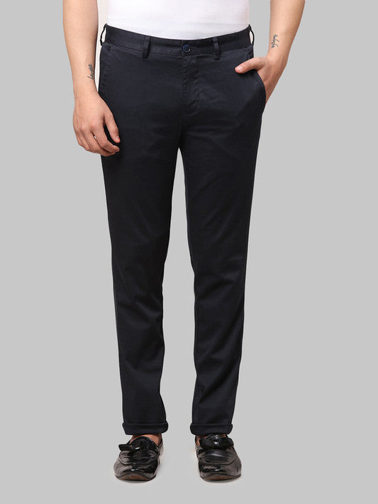 Park Avenue Blue Solid Neo Fit Cotton Blend Trouser