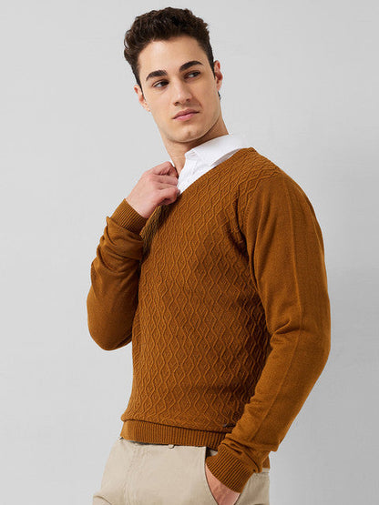 Park Avenue Men Brown Structure Regular Acrylic Sweater