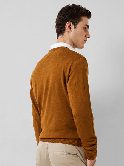 Park Avenue Men Brown Structure Regular Acrylic Sweater