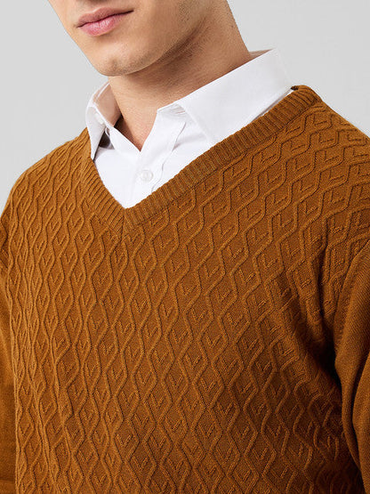 Park Avenue Men Brown Structure Regular Acrylic Sweater